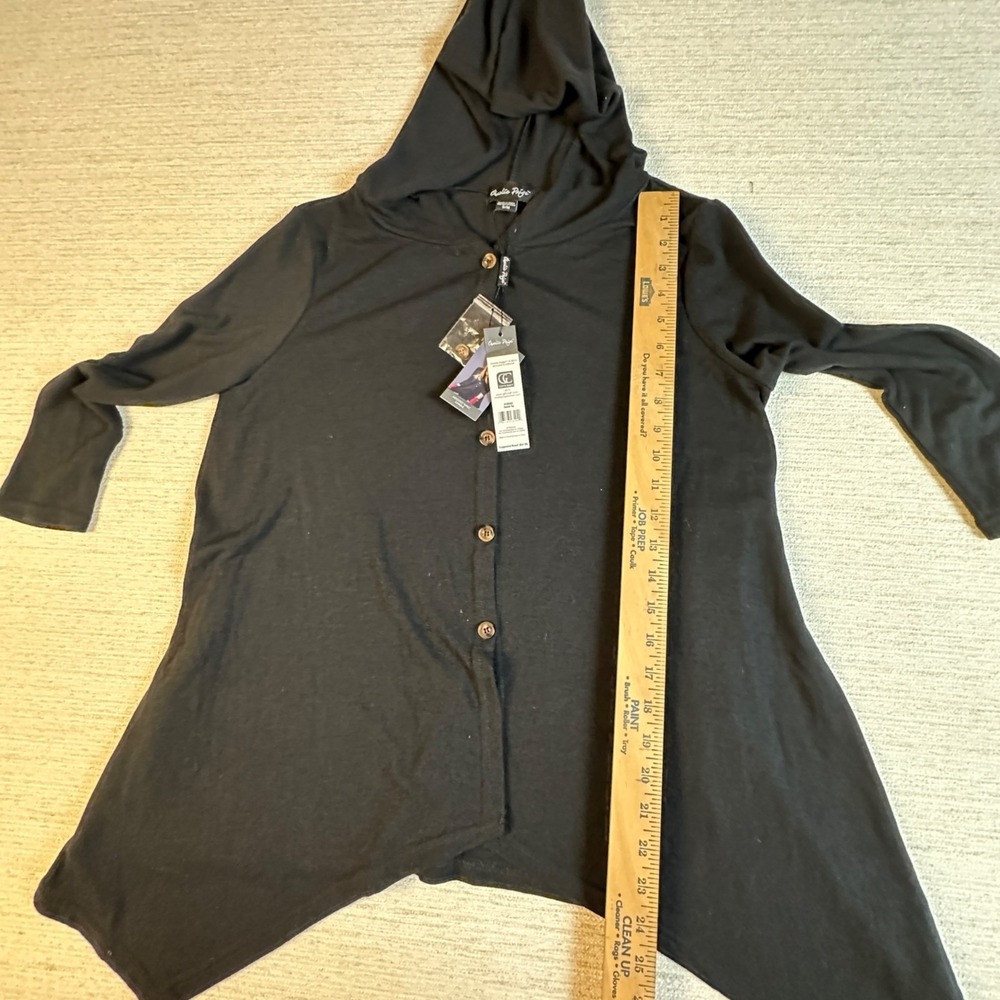 Charlie Paige S/M Black Hooded Tunic Button front Asymmetrical Whimsigoth Witchy - Picture 11 of 15
